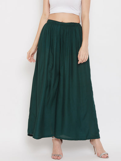 Bottle Green Flared Solid Sharara in Rayon, light and comfortable.