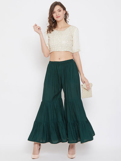 Bottle Green Flared Solid Gharara with stylish fit and elegant design.