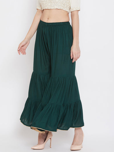 Bottle Green Flared Solid Gharara for stylish occasions.