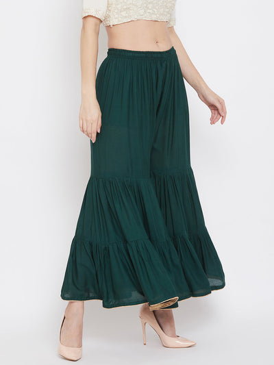 Bottle Green Flared Solid Gharara with a stylish and sassy look.
