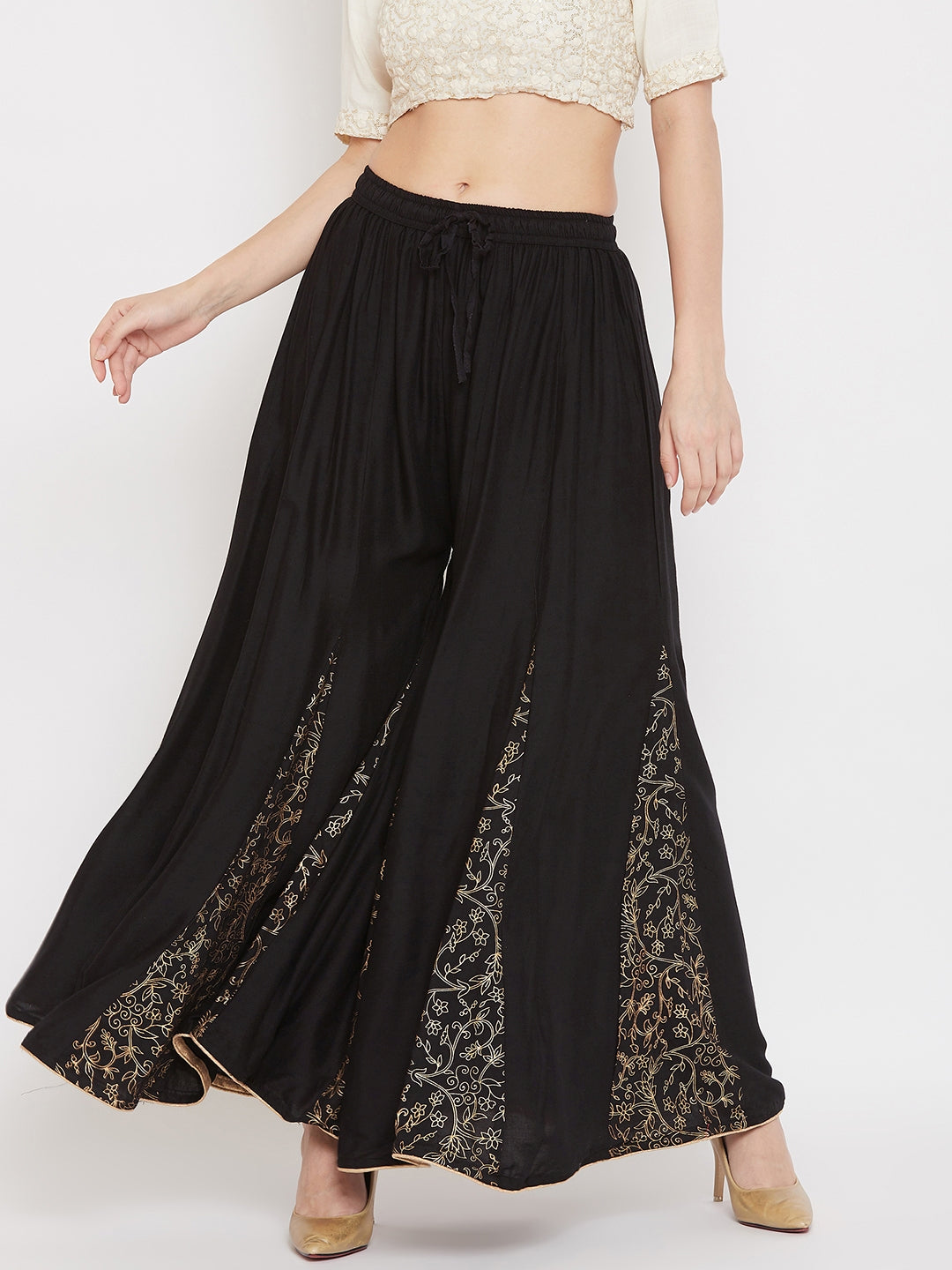 Clora Black Printed Rayon Gharara