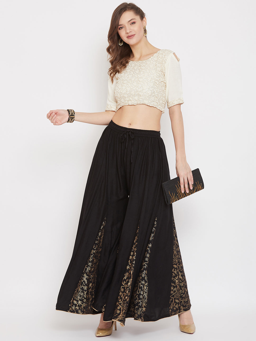 Clora Black Printed Rayon Gharara
