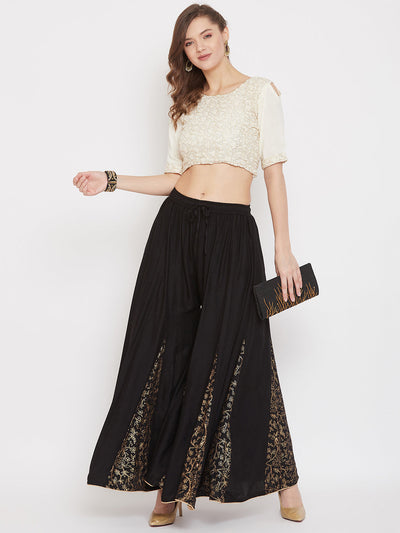 Clora Black Printed Rayon Gharara