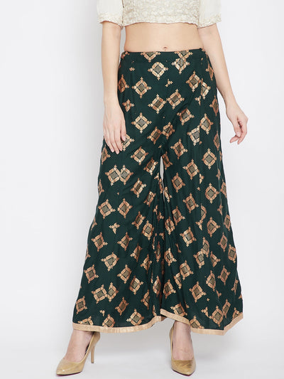 Bottle Green Wide Leg Printed Sharara for a stylish, sassy look.