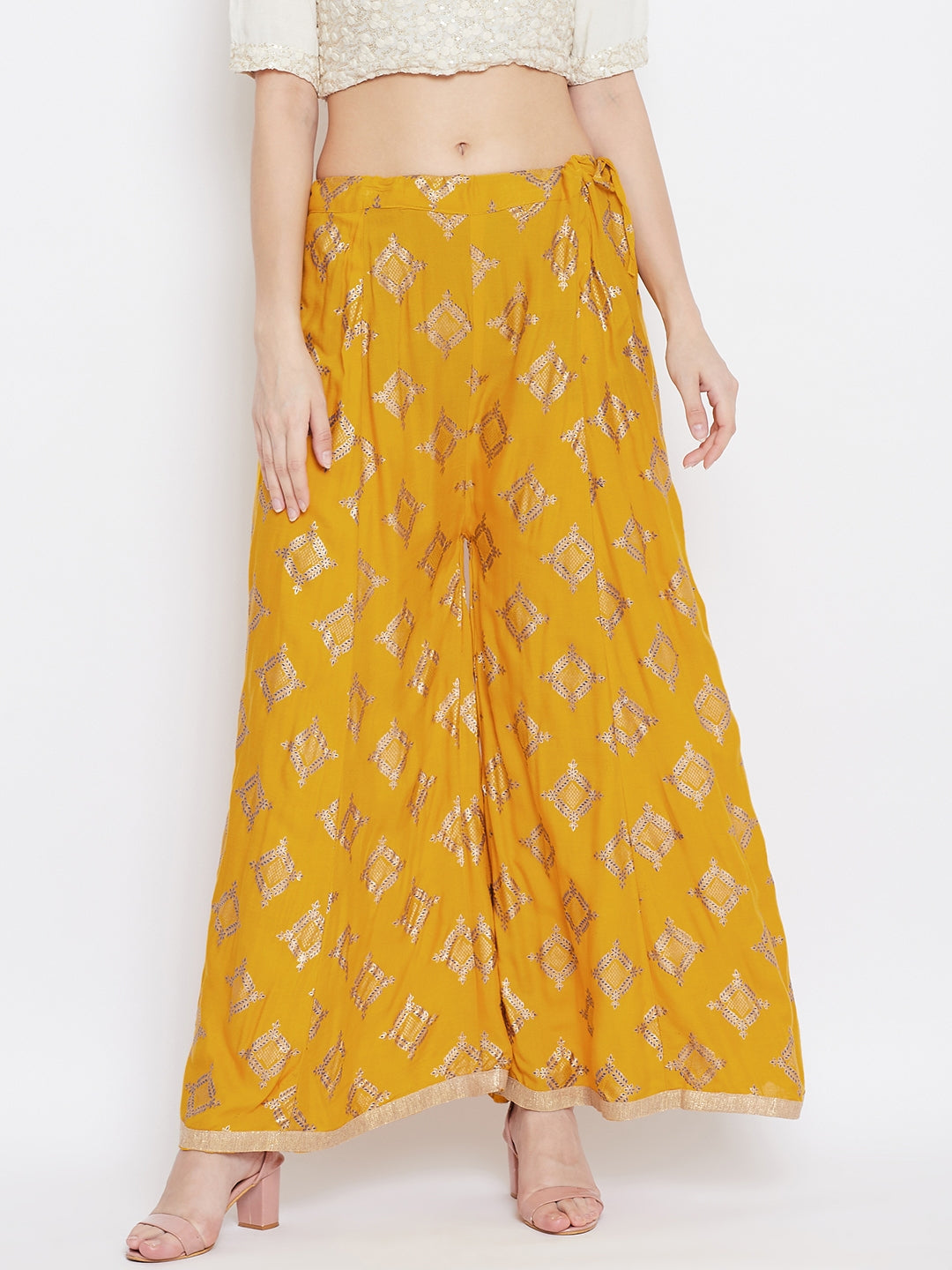 Clora Mustard Wide Leg Printed Sharara