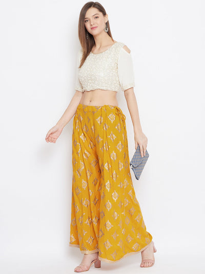 Clora Mustard Wide Leg Printed Sharara