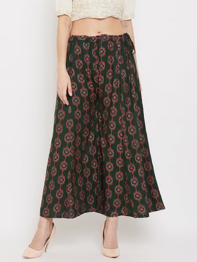 Clora Bottle Green Flared Printed Sharara