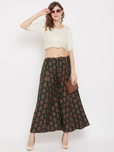 Clora Bottle Green Flared Printed Sharara