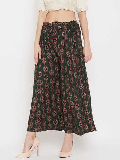 Clora Bottle Green Flared Printed Sharara