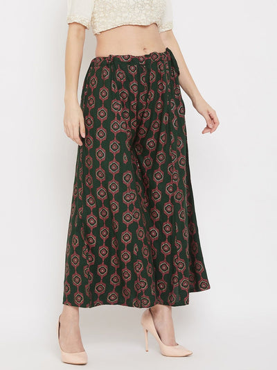 Clora Bottle Green Flared Printed Sharara