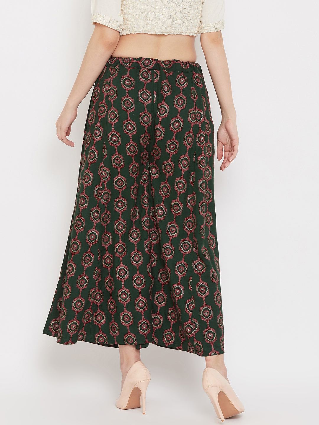 Clora Bottle Green Flared Printed Sharara