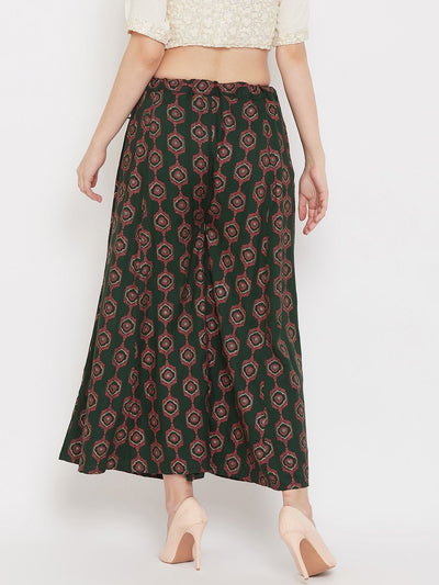 Clora Bottle Green Flared Printed Sharara