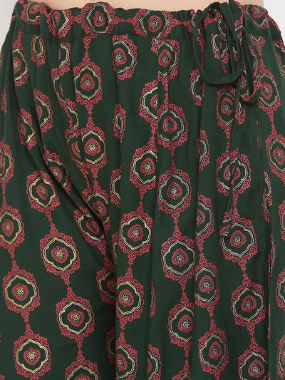 Clora Bottle Green Flared Printed Sharara