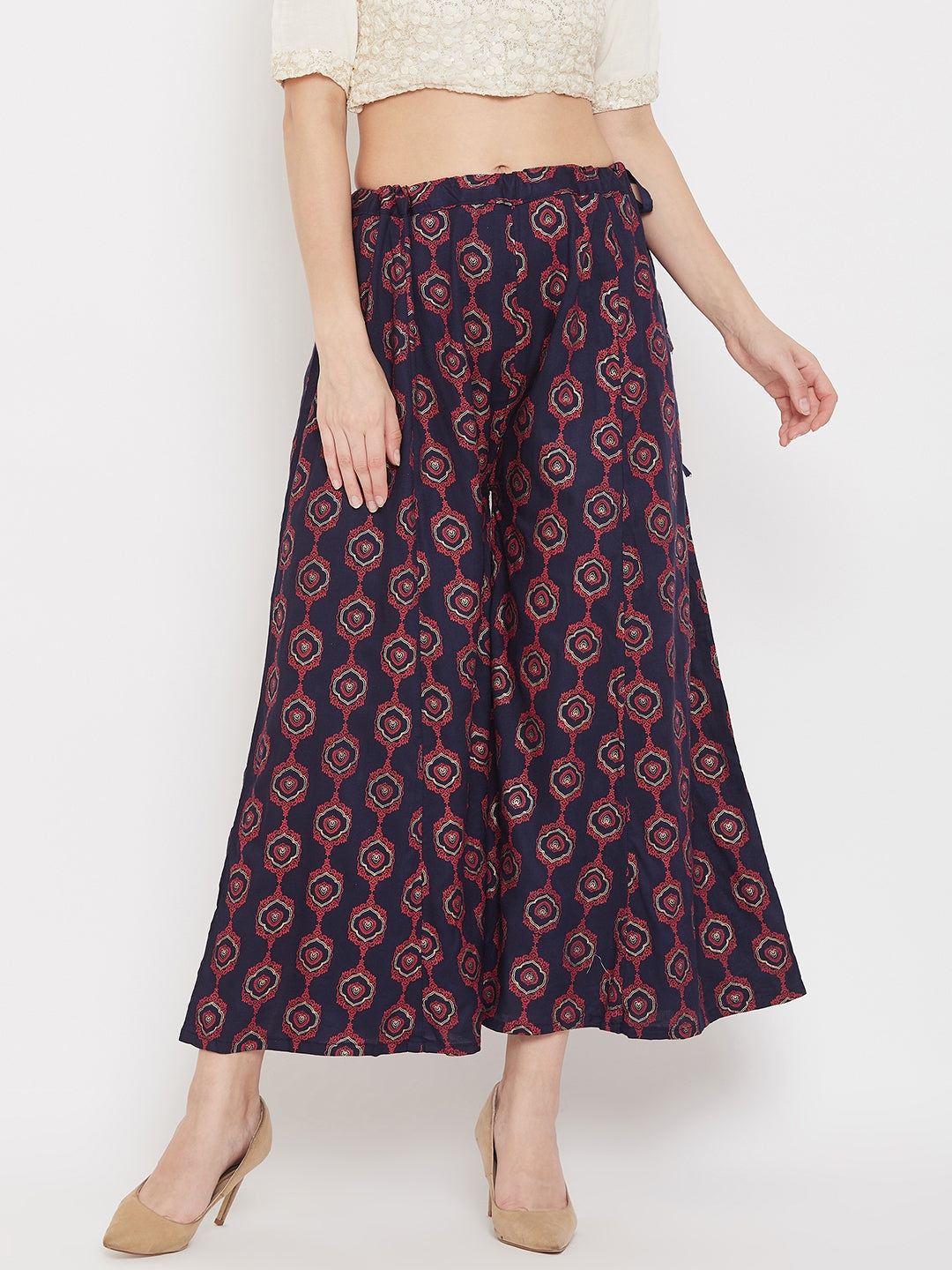 Clora Navy Blue Flared Printed Sharara