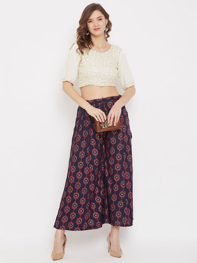 Clora Navy Blue Flared Printed Sharara