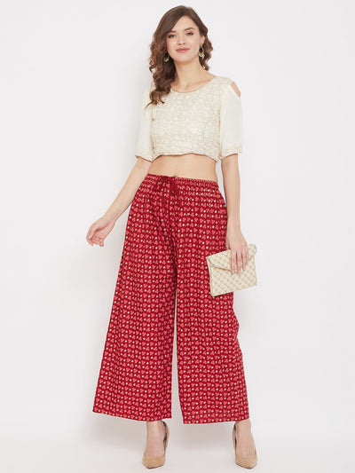 Clora Maroon Straight Printed Palazzo