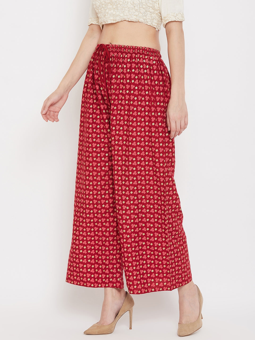 Clora Maroon Straight Printed Palazzo