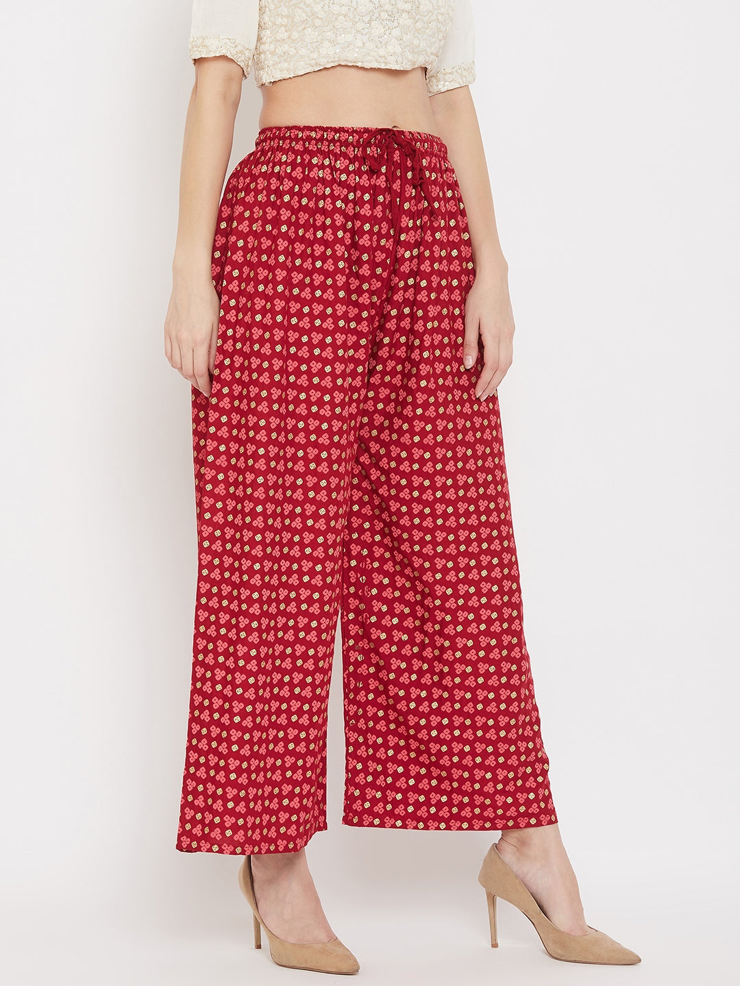Clora Maroon Straight Printed Palazzo