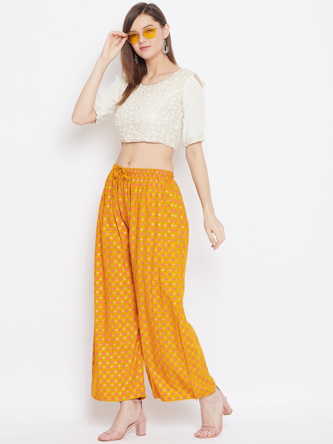 Clora Mustard Straight Printed Palazzo