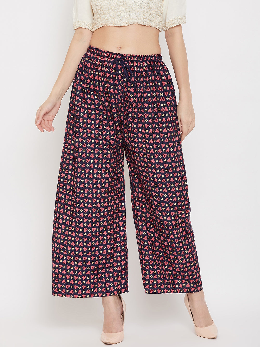 Clora Navy Blue Straight Printed Palazzo