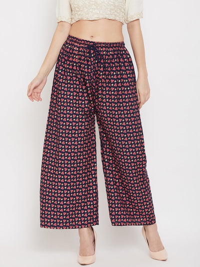 Clora Navy Blue Straight Printed Palazzo