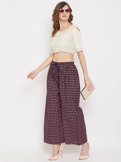 Clora Navy Blue Straight Printed Palazzo