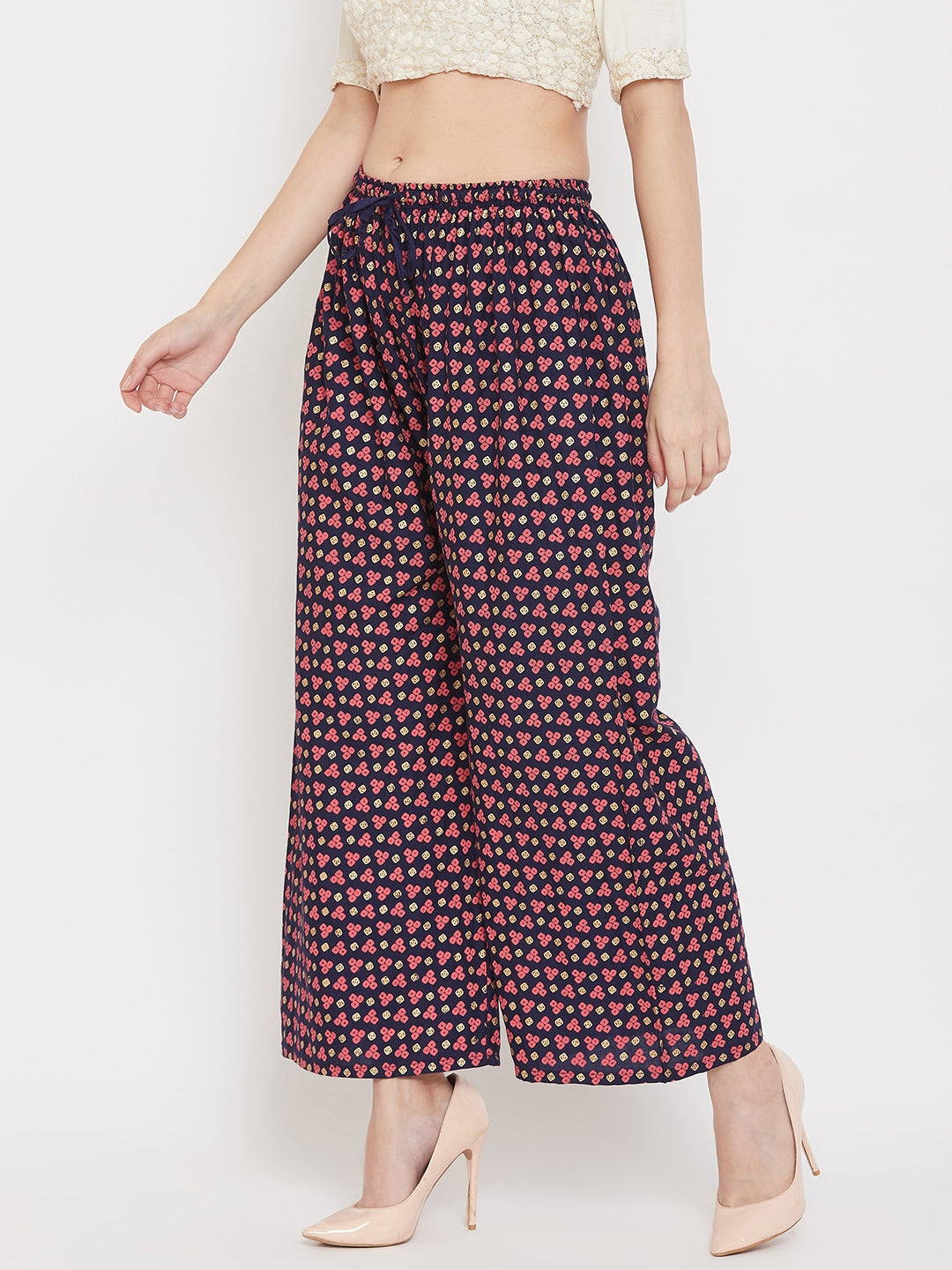 Clora Navy Blue Straight Printed Palazzo