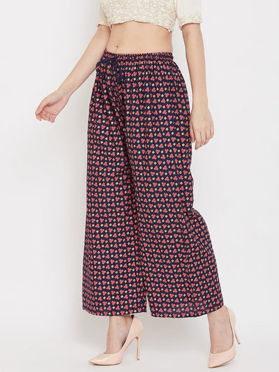 Clora Navy Blue Straight Printed Palazzo