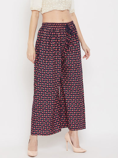Clora Navy Blue Straight Printed Palazzo