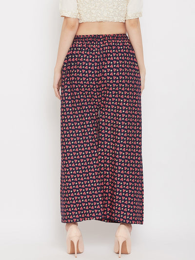 Clora Navy Blue Straight Printed Palazzo