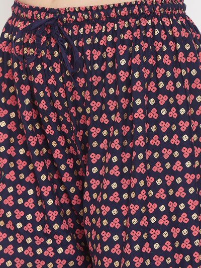 Clora Navy Blue Straight Printed Palazzo
