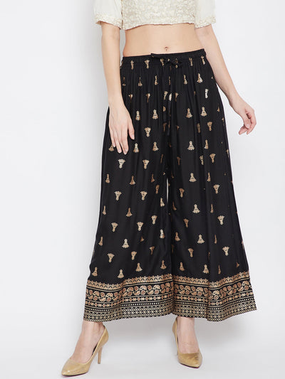 Clora Black Printed Flared Palazzo