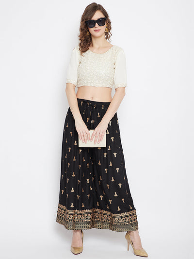 Clora Black Printed Flared Palazzo