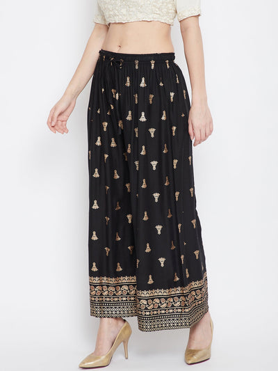 Clora Black Printed Flared Palazzo
