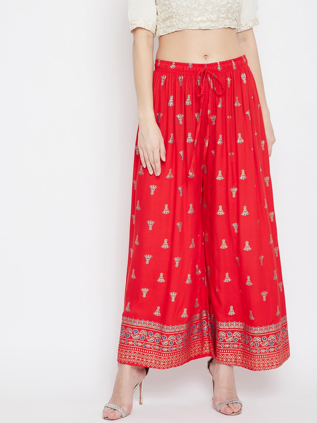 Red Printed Flared Palazzo