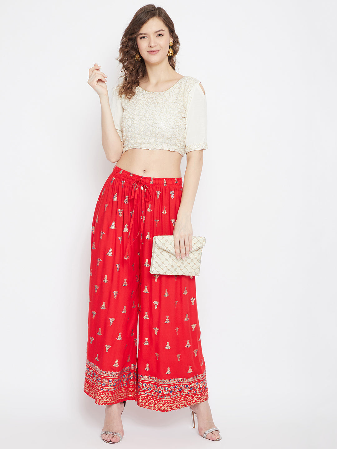 Clora Red Printed Flared Palazzo
