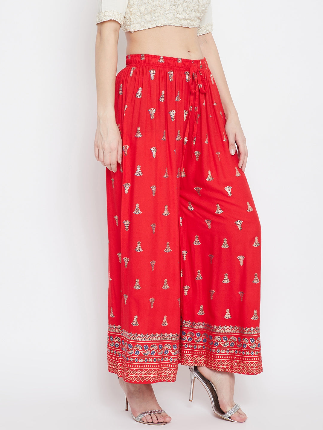 Clora Red Printed Flared Palazzo
