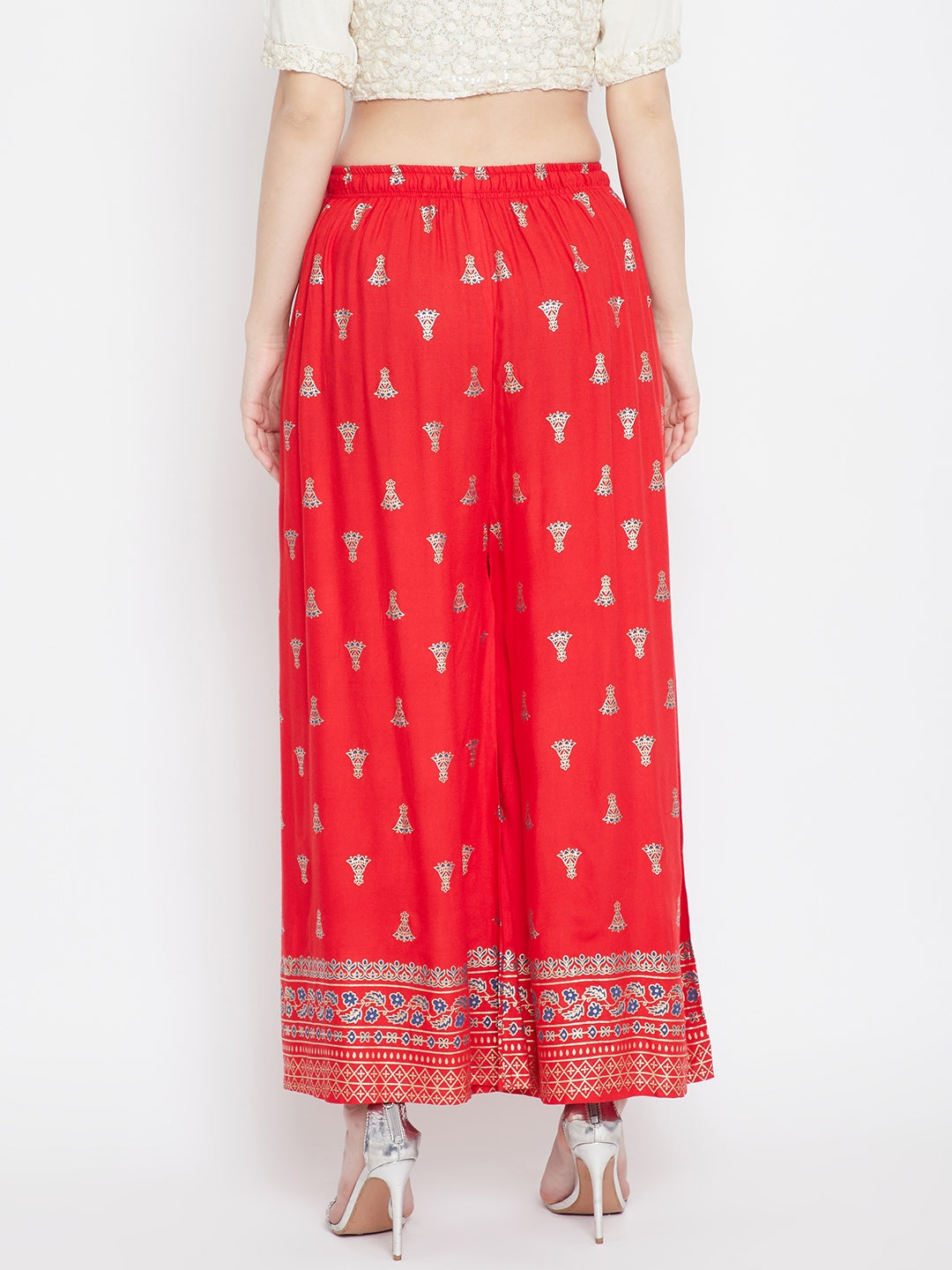 Red Printed Flared Palazzo