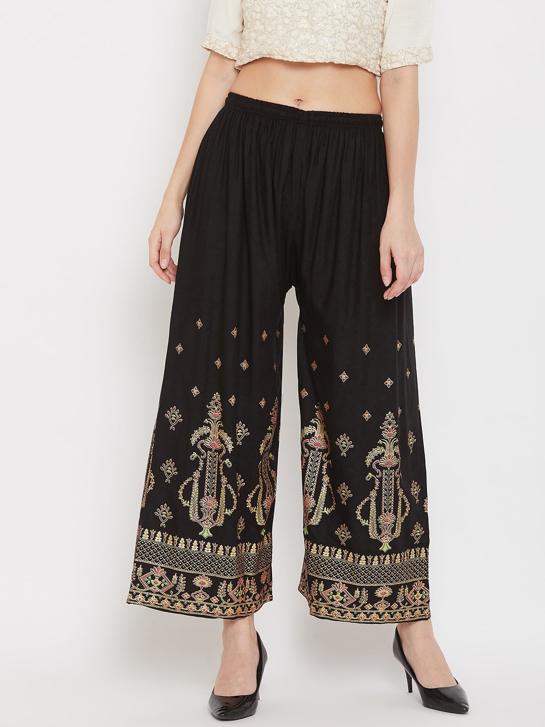 Clora Black Printed Rayon Palazzo