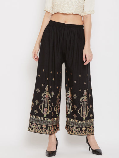 Clora Black Printed Rayon Palazzo