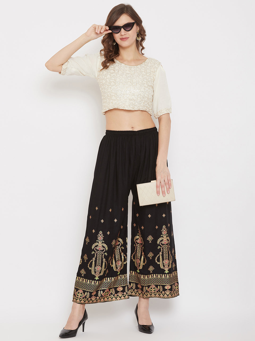 Clora Black Printed Rayon Palazzo