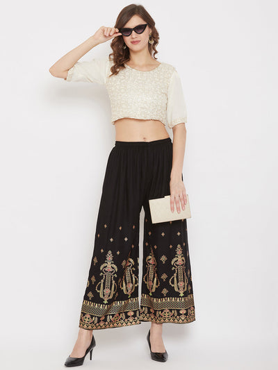 Clora Black Printed Rayon Palazzo