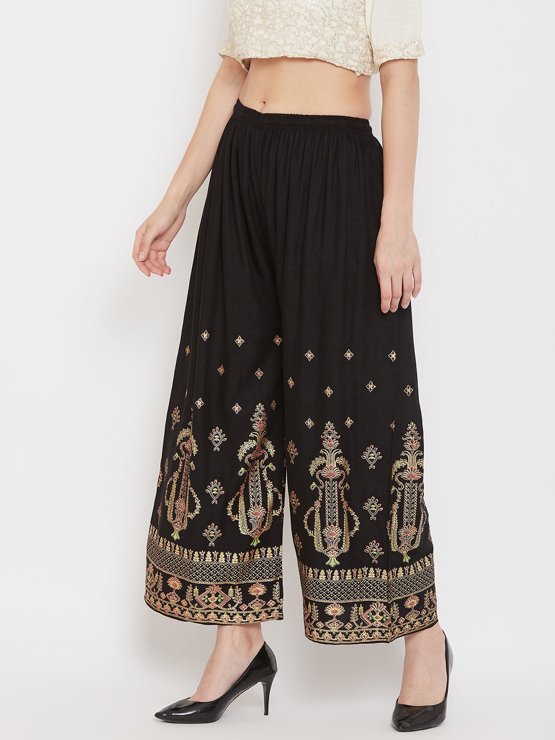 Clora Black Printed Rayon Palazzo