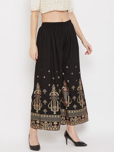Clora Black Printed Rayon Palazzo