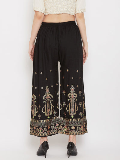 Clora Black Printed Rayon Palazzo