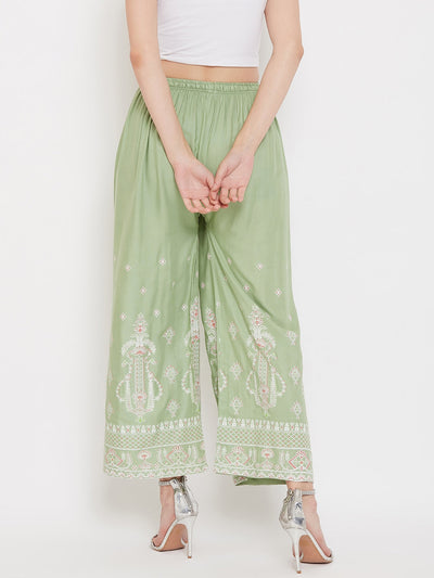 Clora Pista Green Printed Rayon Palazzo