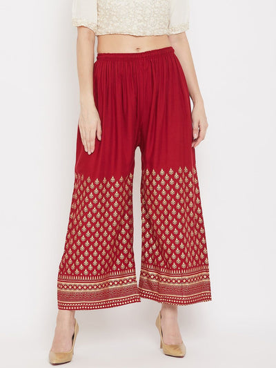 Clora Maroon Hem Design Straight Palazzo