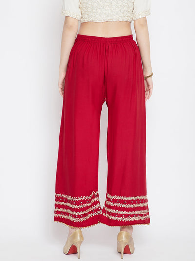 Clora Red Embellished Straight Palazzo