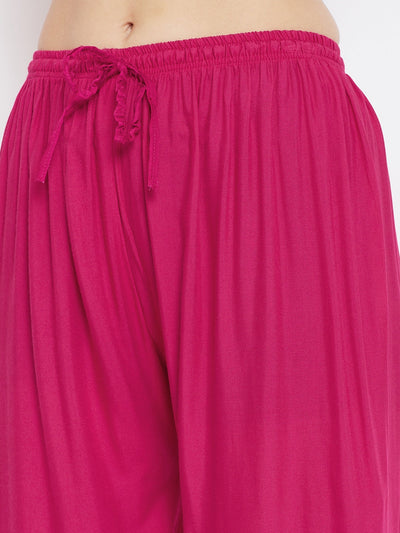 Magenta hem design straight palazzo, comfortable rayon fabric.