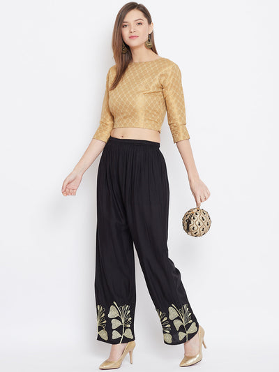 Black Hem Design Straight Palazzo in lightweight rayon, perfect for a refreshing look.